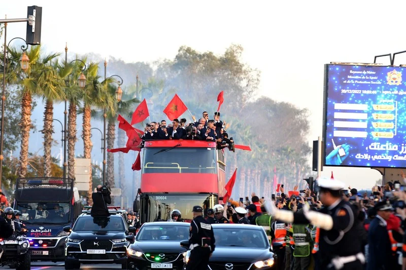 Moroccan national football team react to homecoming parade