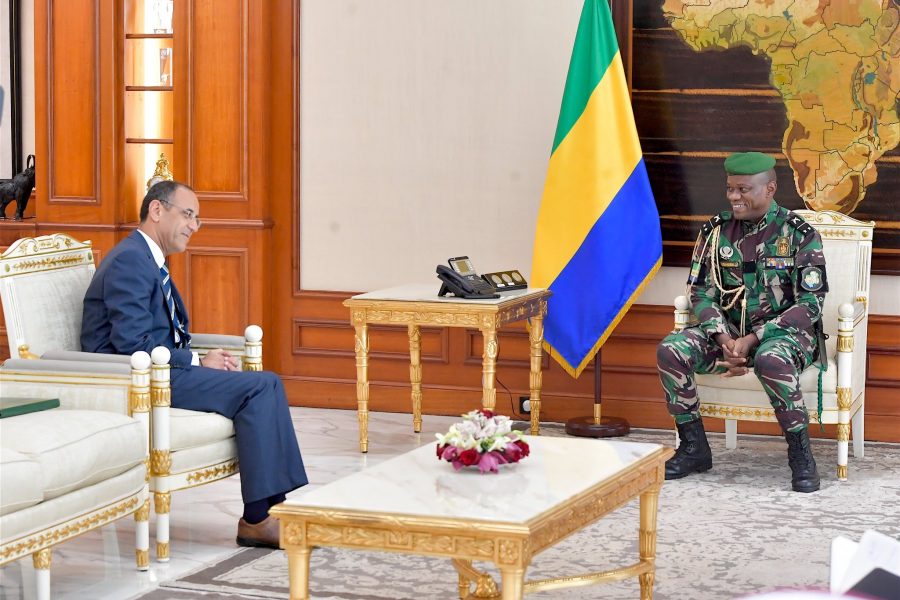 Gabonese President receives Moroccan Ambassador with integral Morocco map as backdrop