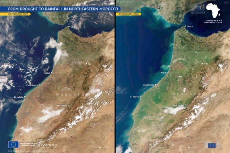Satellite images show northern Morocco turns green after winter rains